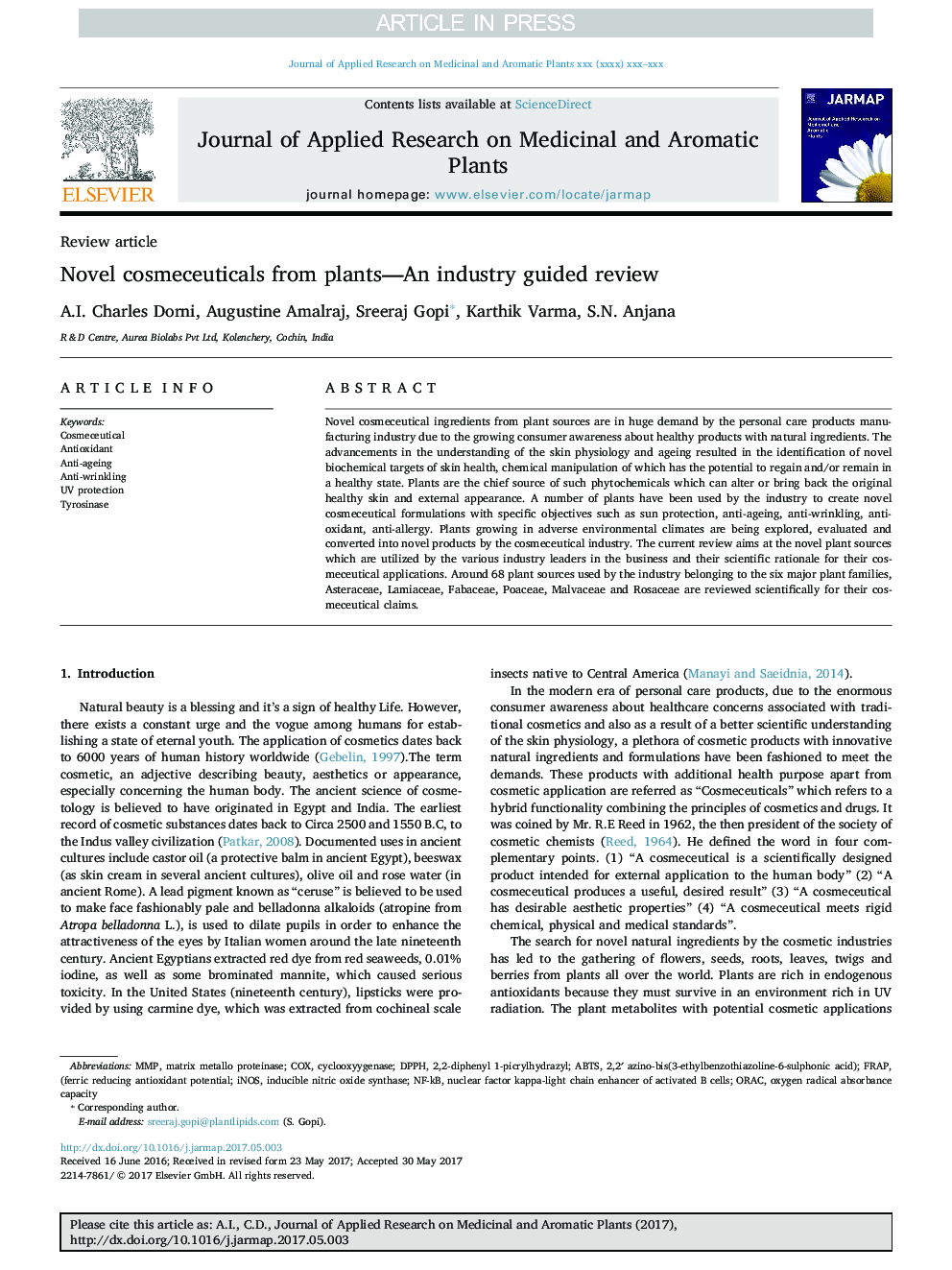 Novel cosmeceuticals from plants-An industry guided review