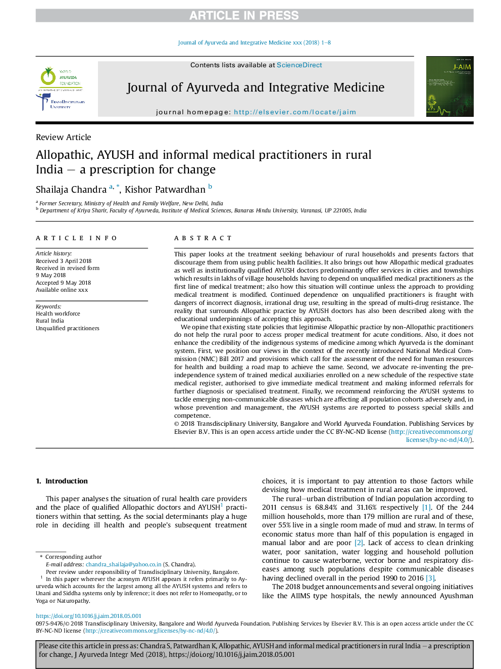 Allopathic, AYUSH and informal medical practitioners in rural IndiaÂ -Â a prescription for change