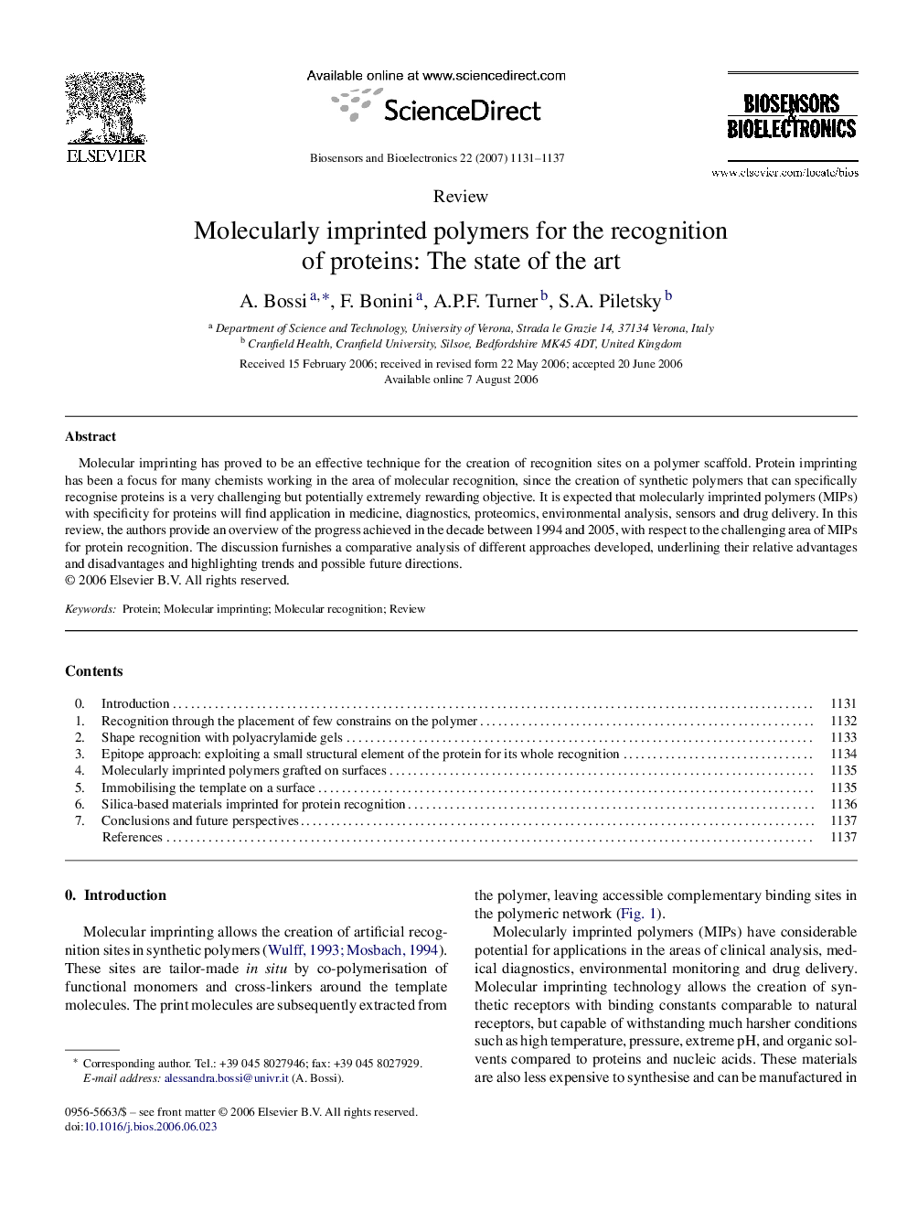 Molecularly imprinted polymers for the recognition of proteins: The state of the art