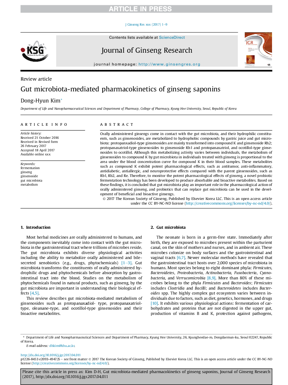 Gut microbiota-mediated pharmacokinetics of ginseng saponins