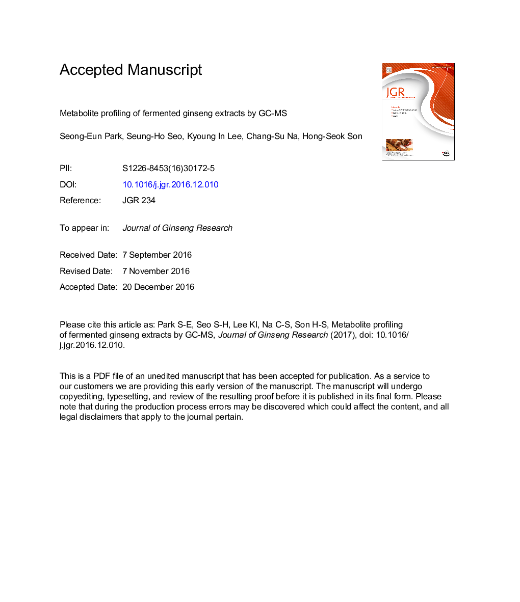 Metabolite profiling of fermented ginseng extracts by gas chromatography mass spectrometry