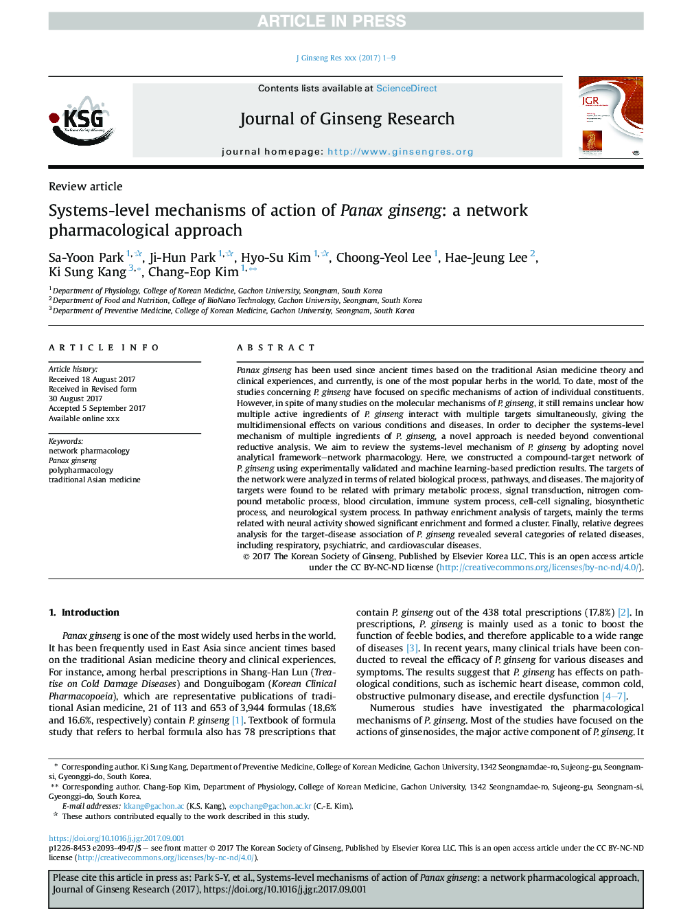 Systems-level mechanisms of action of Panax ginseng: a network pharmacological approach