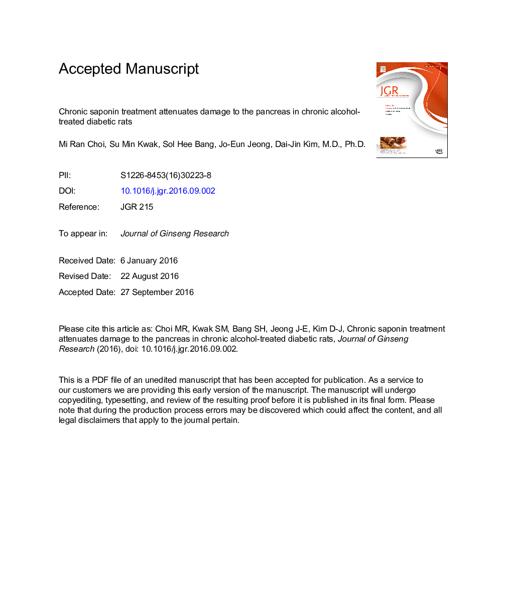 Chronic saponin treatment attenuates damage to the pancreas in chronic alcohol-treated diabetic rats