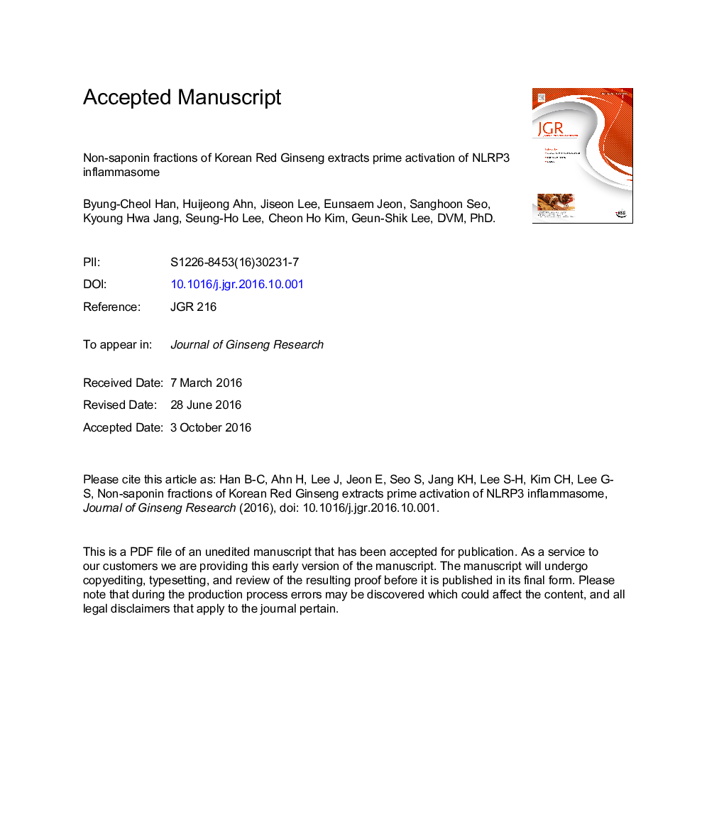 Nonsaponin fractions of Korean Red Ginseng extracts prime activation of NLRP3 inflammasome