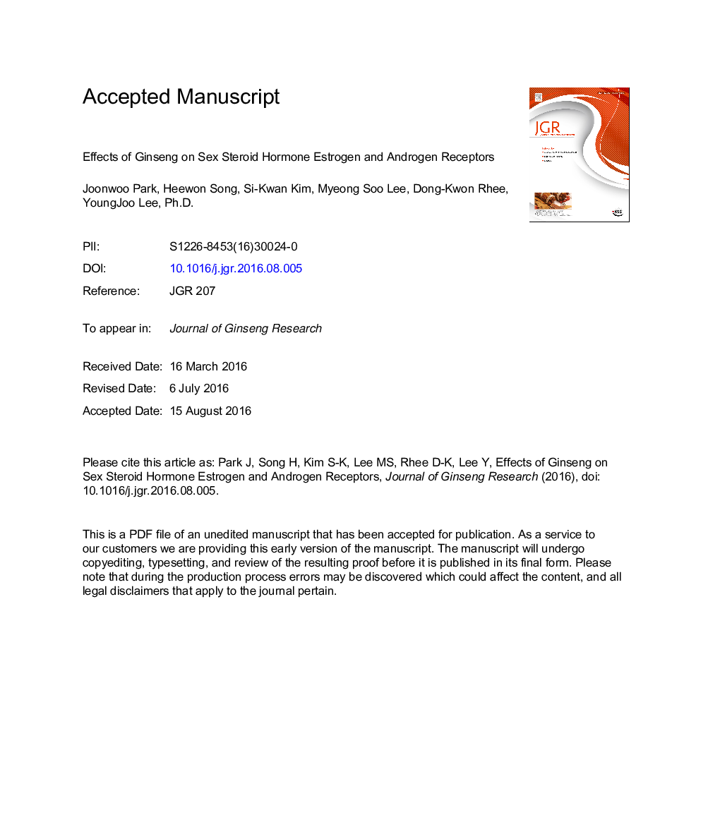 Effects of ginseng on two main sex steroid hormone receptors: estrogen and androgen receptors