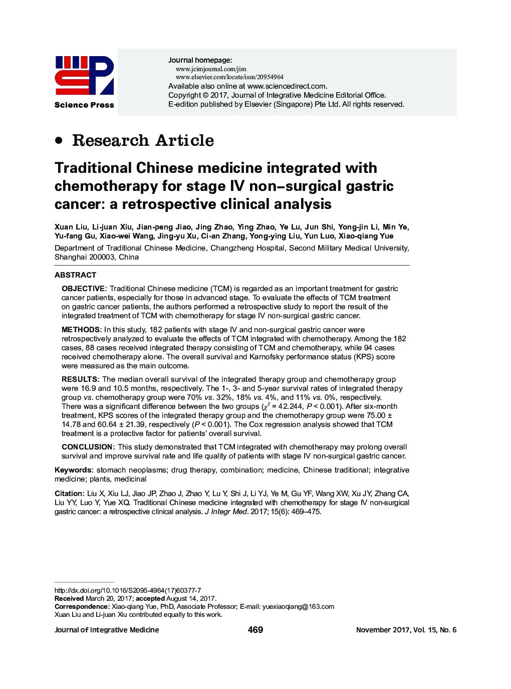 Traditional Chinese medicine integrated with chemotherapy for stage IV non-surgical gastric cancer: a retrospective clinical analysis