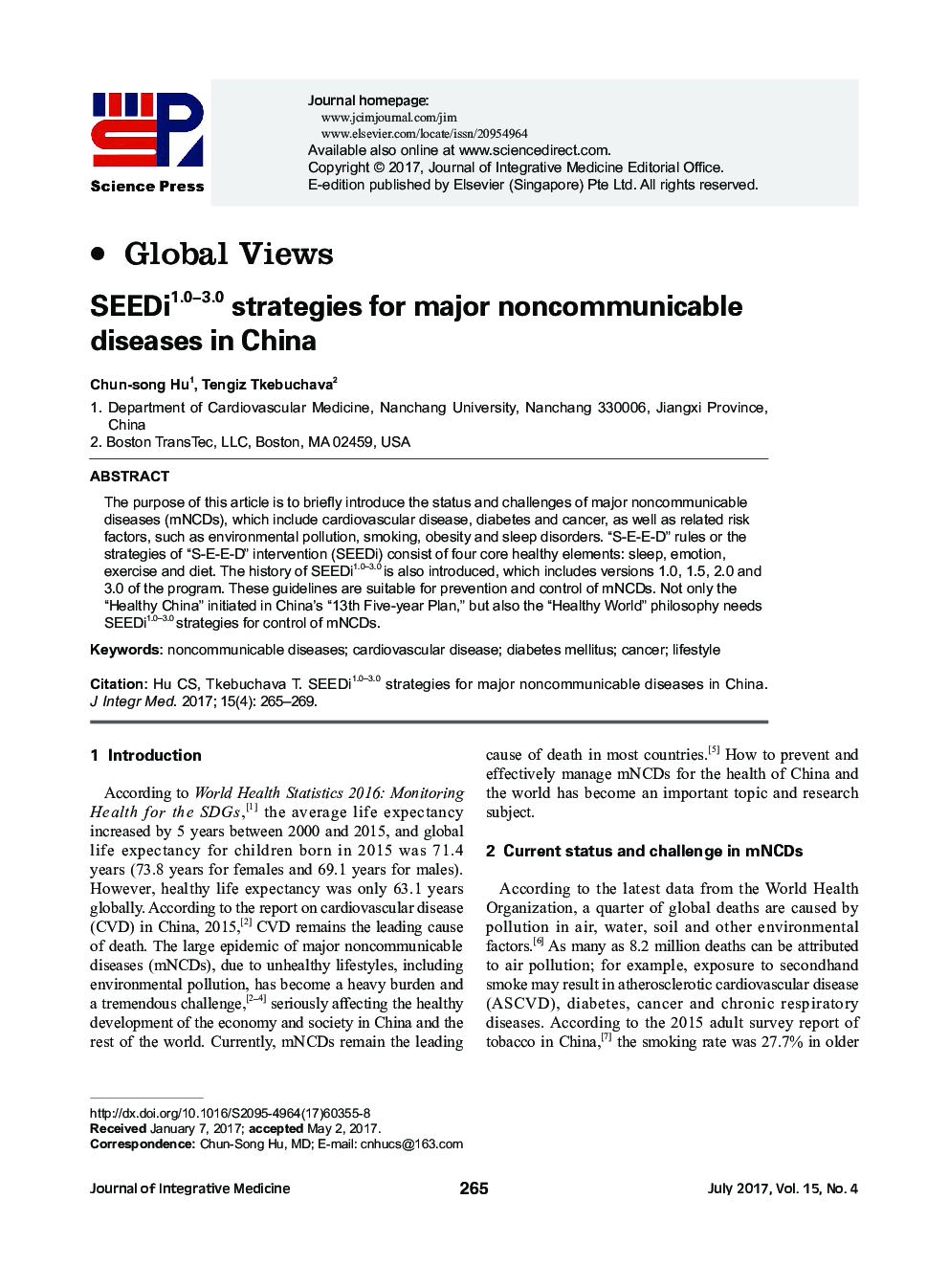 SEEDi1.0-3.0 strategies for major noncommunicable diseases in China