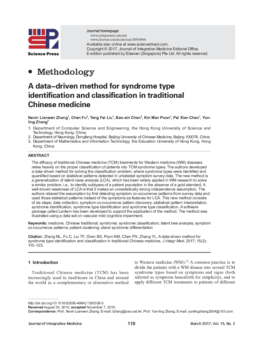 A data-driven method for syndrome type identification and classification in traditional Chinese medicine