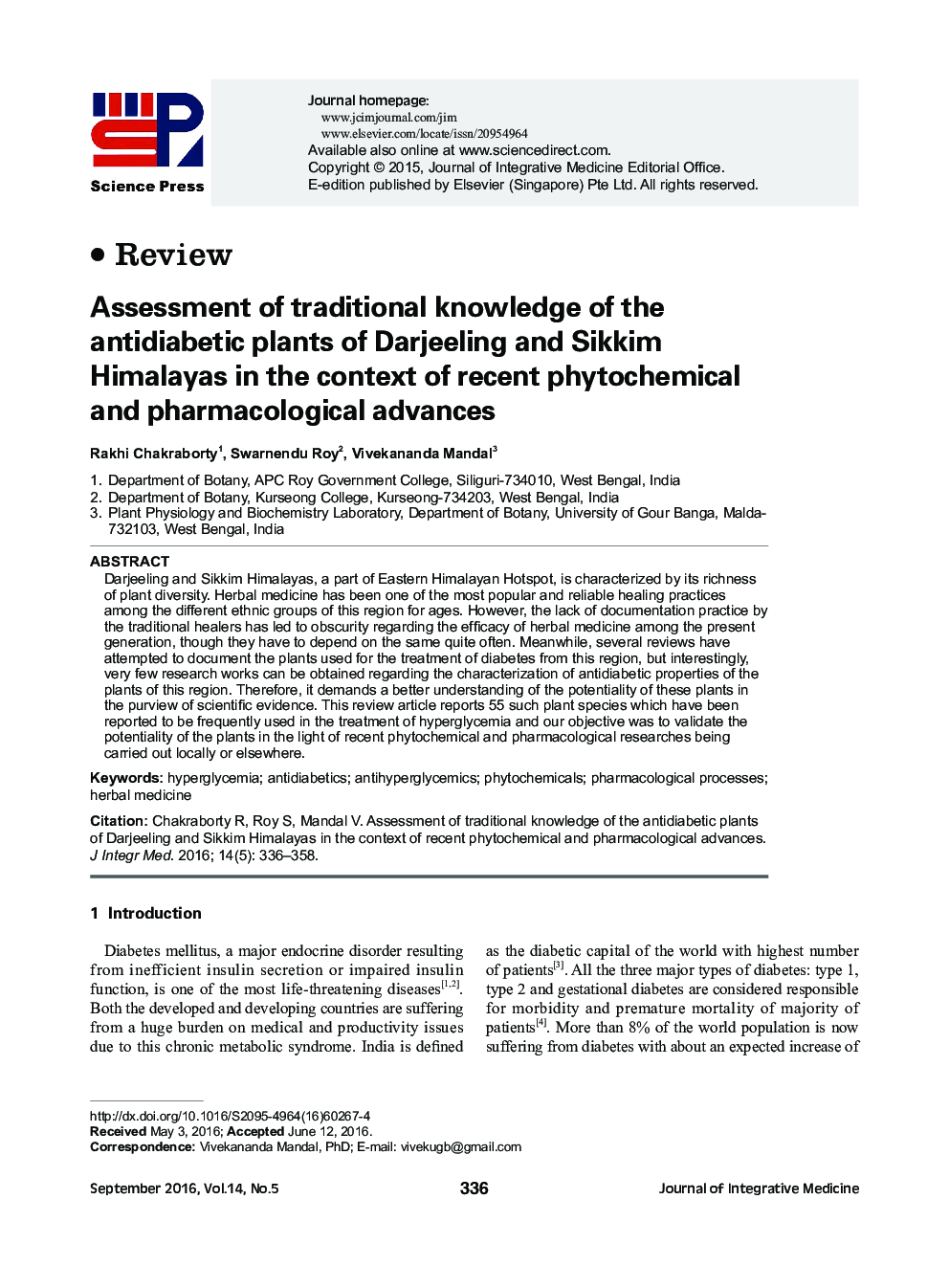 Assessment of traditional knowledge of the antidiabetic plants of Darjeeling and Sikkim Himalayas in the context of recent phytochemical and pharmacological advances