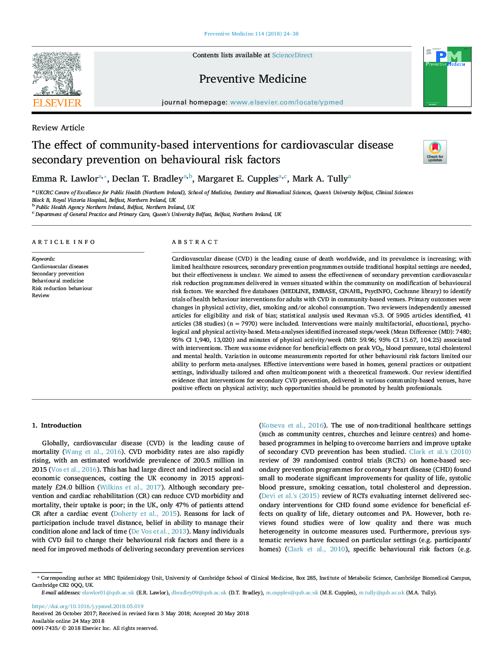 The effect of community-based interventions for cardiovascular disease secondary prevention on behavioural risk factors