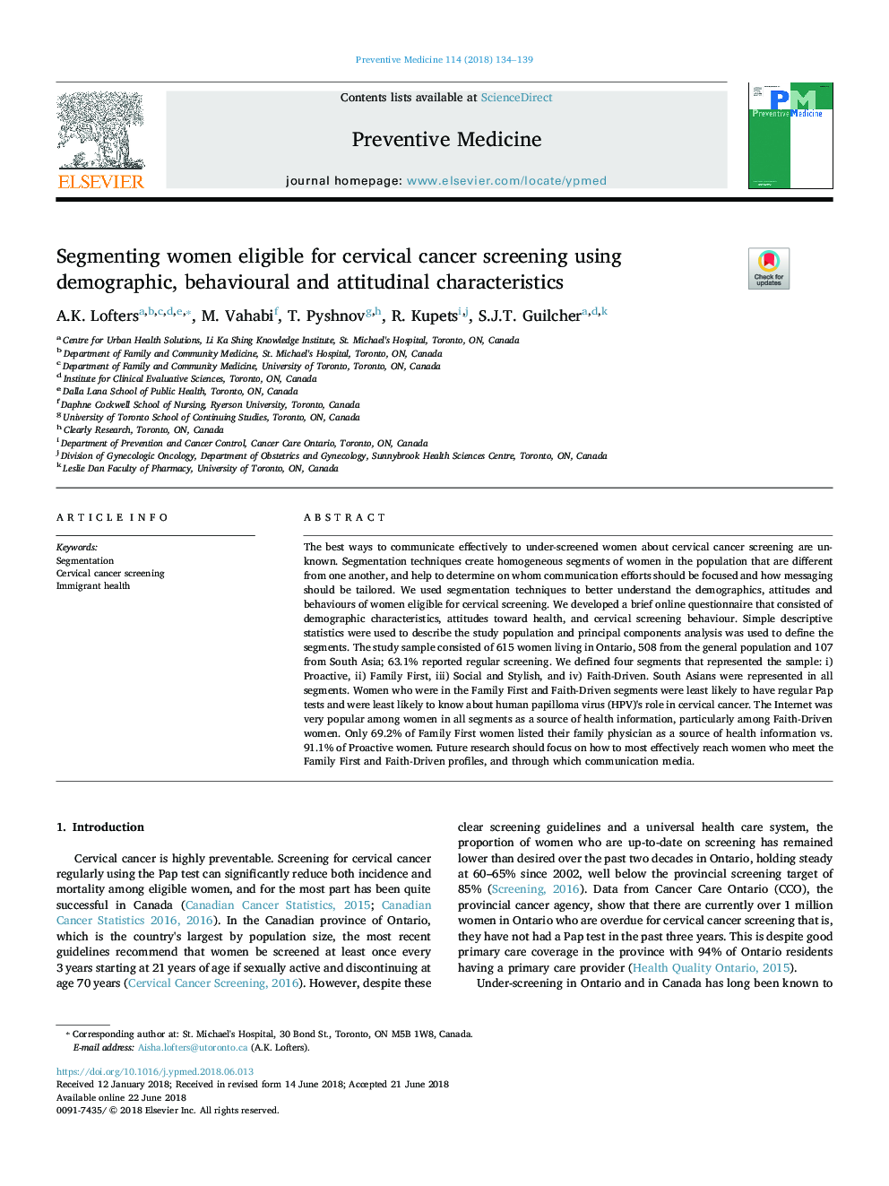 Segmenting women eligible for cervical cancer screening using demographic, behavioural and attitudinal characteristics