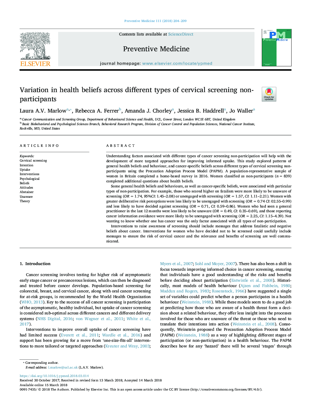 Variation in health beliefs across different types of cervical screening non-participants