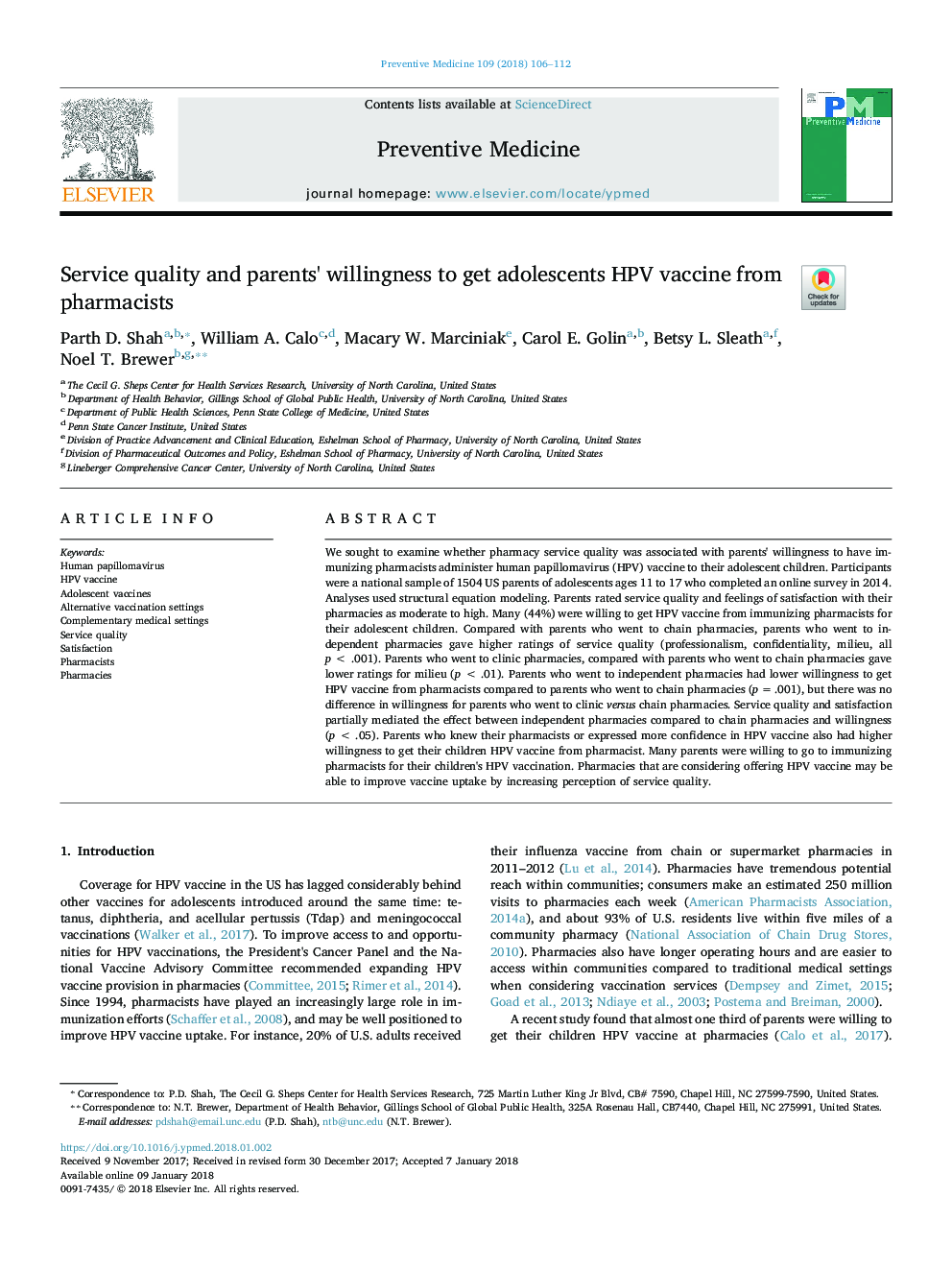 Service quality and parents' willingness to get adolescents HPV vaccine from pharmacists