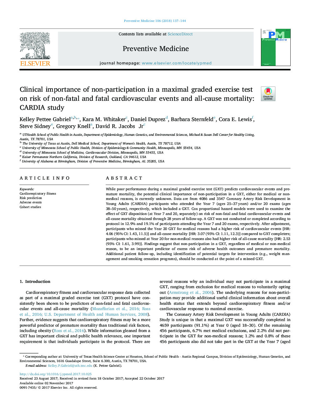 Clinical importance of non-participation in a maximal graded exercise test on risk of non-fatal and fatal cardiovascular events and all-cause mortality: CARDIA study