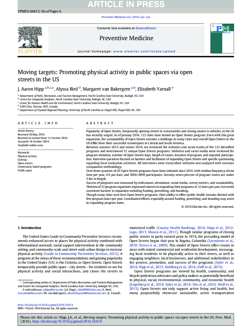 Moving targets: Promoting physical activity in public spaces via open streets in the US