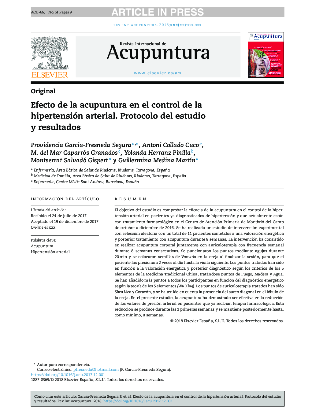 Efecto de la acupuntura en el control de la hipertensión arterial. Protocolo del estudio y resultados