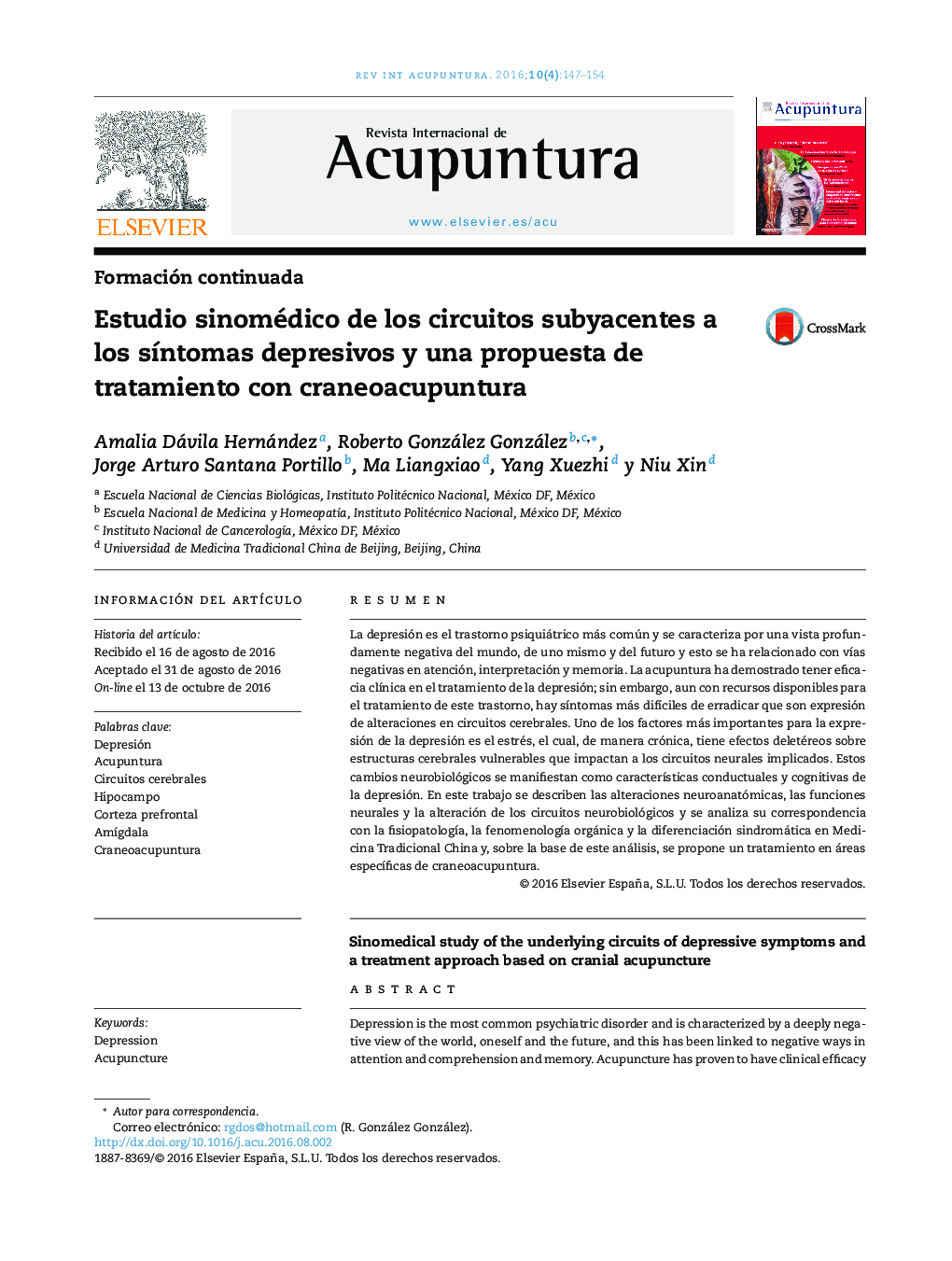 Estudio sinomédico de los circuitos subyacentes a los sÃ­ntomas depresivos y una propuesta de tratamiento con craneoacupuntura
