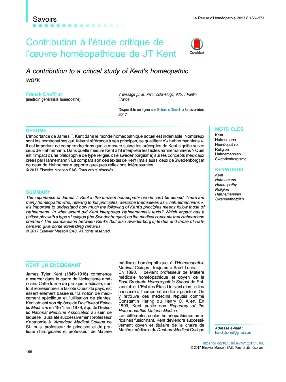 عکس صفحه اول مقاله: Contribution à l'étude critique de l'Åuvre homéopathique de JT Kent Contribution à l'étude critique de l'Åuvre homéopathique de JT Kent