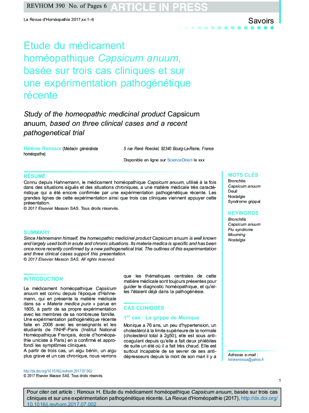 Etude du médicament homéopathique Capsicum anuum, basée sur trois cas cliniques et sur une expérimentation pathogénétique récente