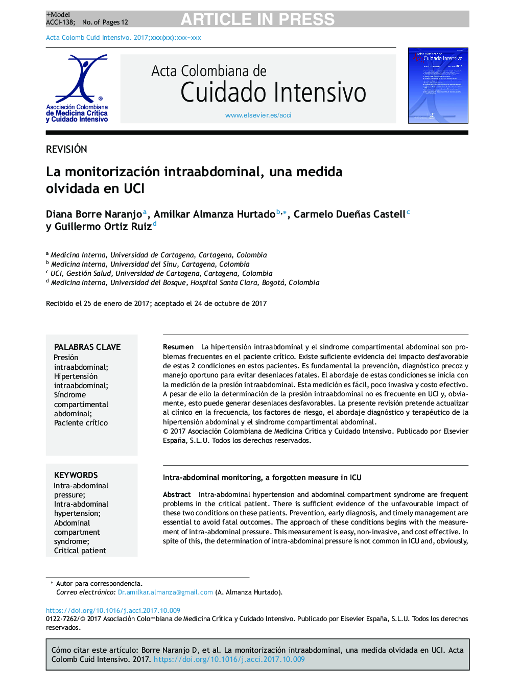 La monitorización intraabdominal, una medida olvidada en UCI