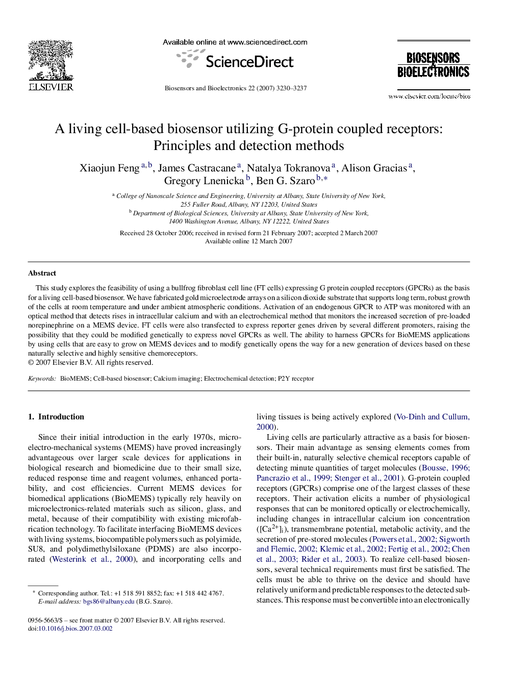 A living cell-based biosensor utilizing G-protein coupled receptors: Principles and detection methods