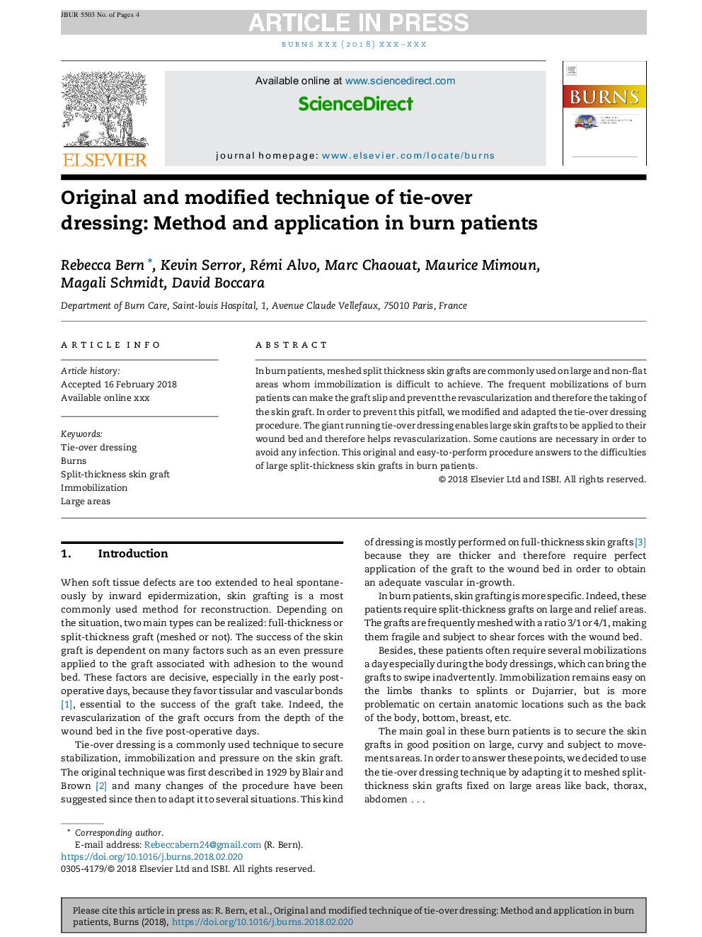 Original and modified technique of tie-over dressing: Method and application in burn patients