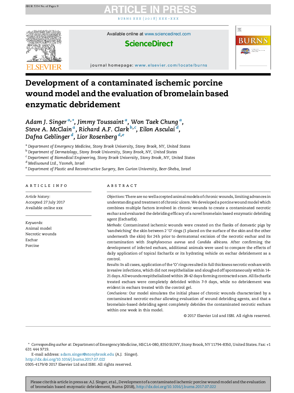 Development of a contaminated ischemic porcine wound model and the evaluation of bromelain based enzymatic debridement