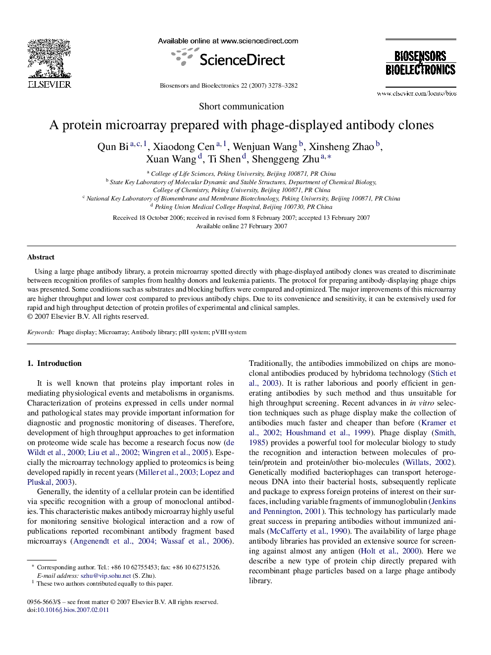 A protein microarray prepared with phage-displayed antibody clones