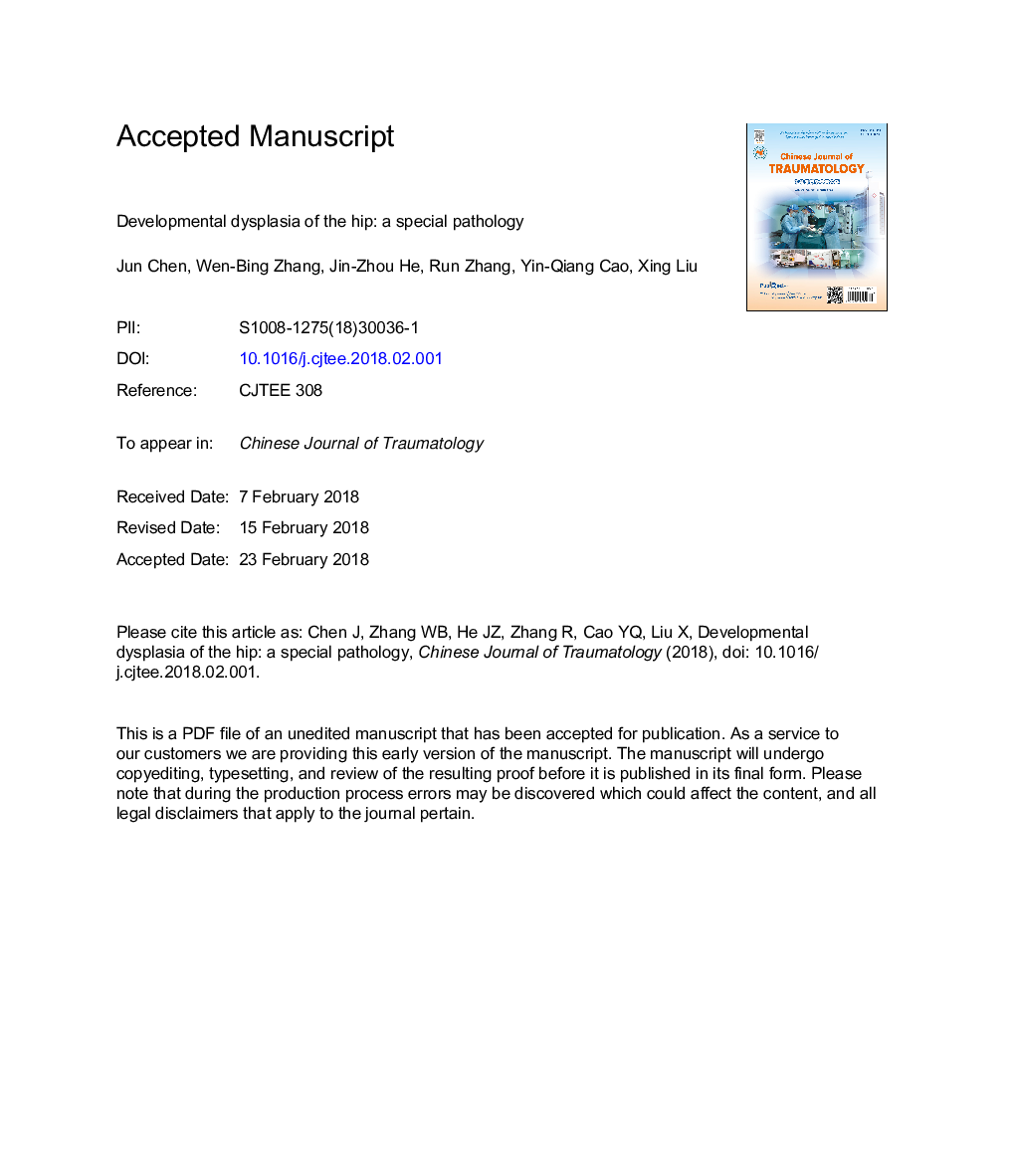 Developmental dysplasia of the hip: A special pathology