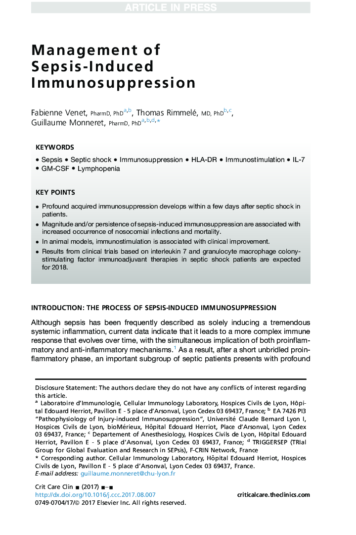 Management of Sepsis-Induced Immunosuppression