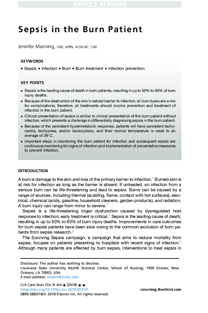 Sepsis in the Burn Patient