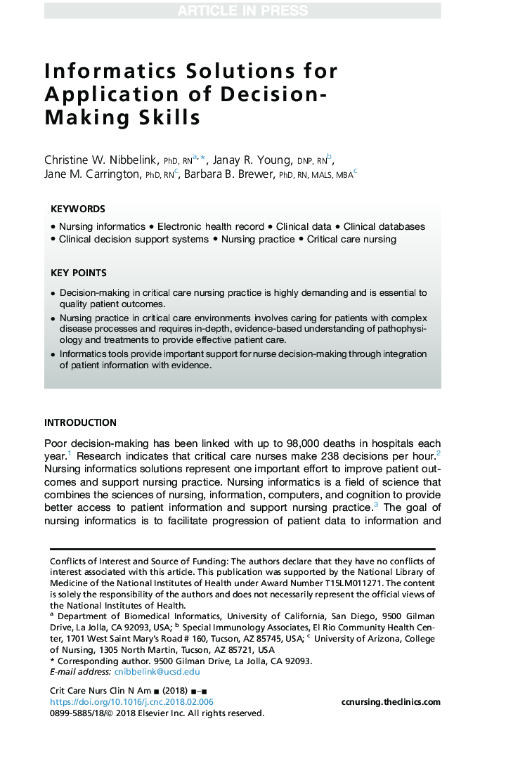 Informatics Solutions for Application of Decision-Making Skills