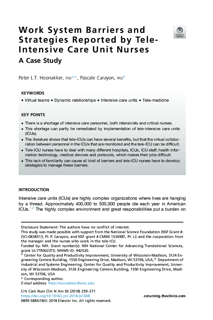 Work System Barriers and Strategies Reported by Tele-Intensive Care Unit Nurses