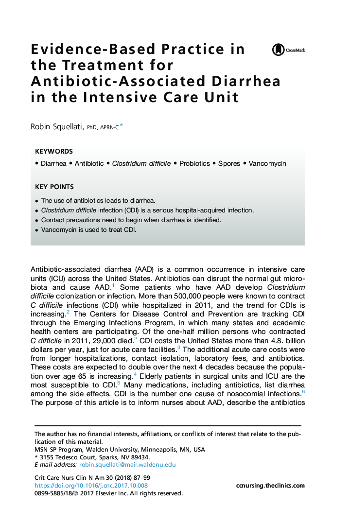 Evidence-Based Practice in the Treatment for Antibiotic-Associated Diarrhea in the Intensive Care Unit