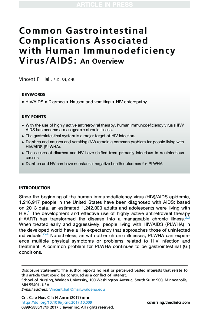 Common Gastrointestinal Complications Associated with Human Immunodeficiency Virus/AIDS