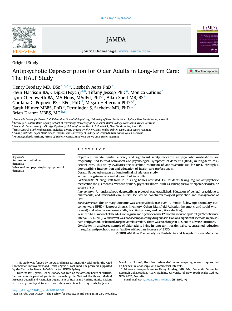Antipsychotic Deprescription for Older Adults in Long-term Care: The HALT Study
