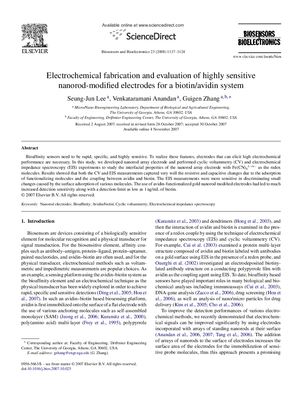 Electrochemical fabrication and evaluation of highly sensitive nanorod-modified electrodes for a biotin/avidin system