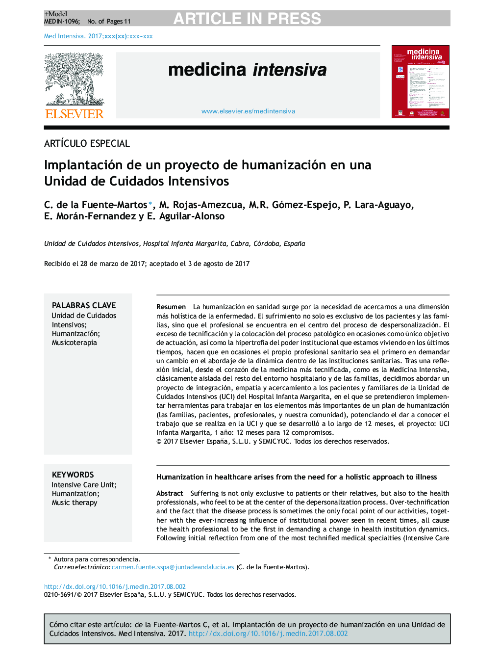 Implantación de un proyecto de humanización en una Unidad de Cuidados Intensivos