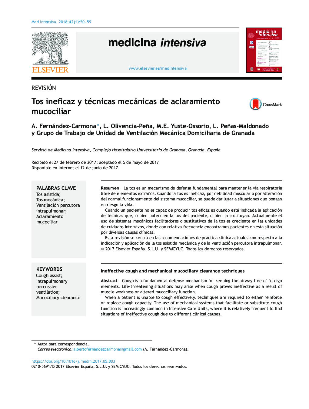 Tos ineficaz y técnicas mecánicas de aclaramiento mucociliar