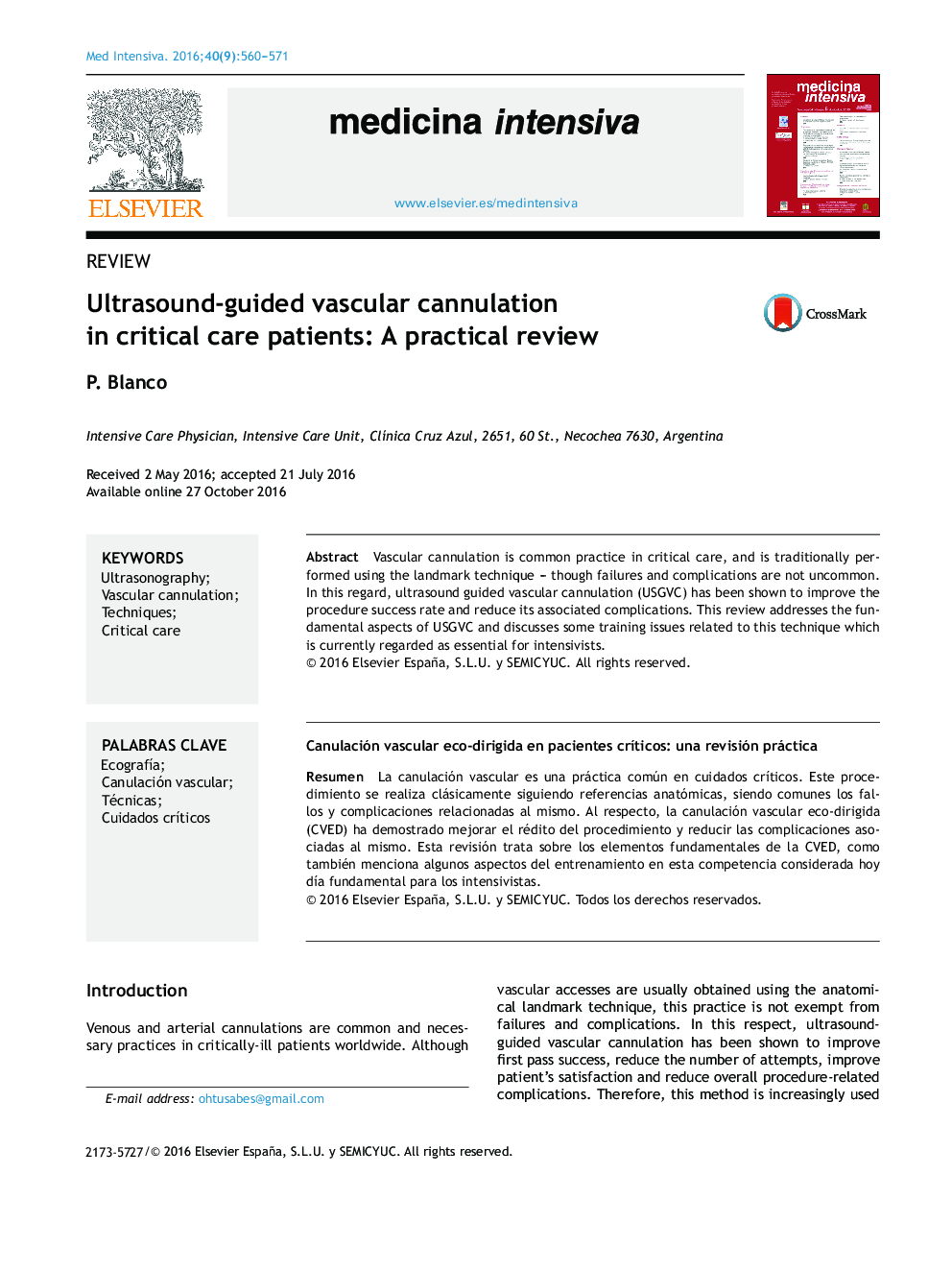 Ultrasound-guided vascular cannulation in critical care patients: A practical review