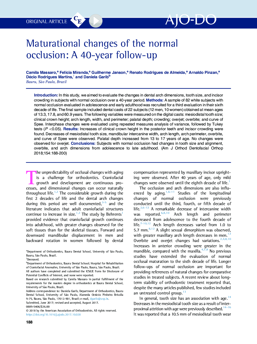 Maturational changes of the normal occlusion: A 40-year follow-up