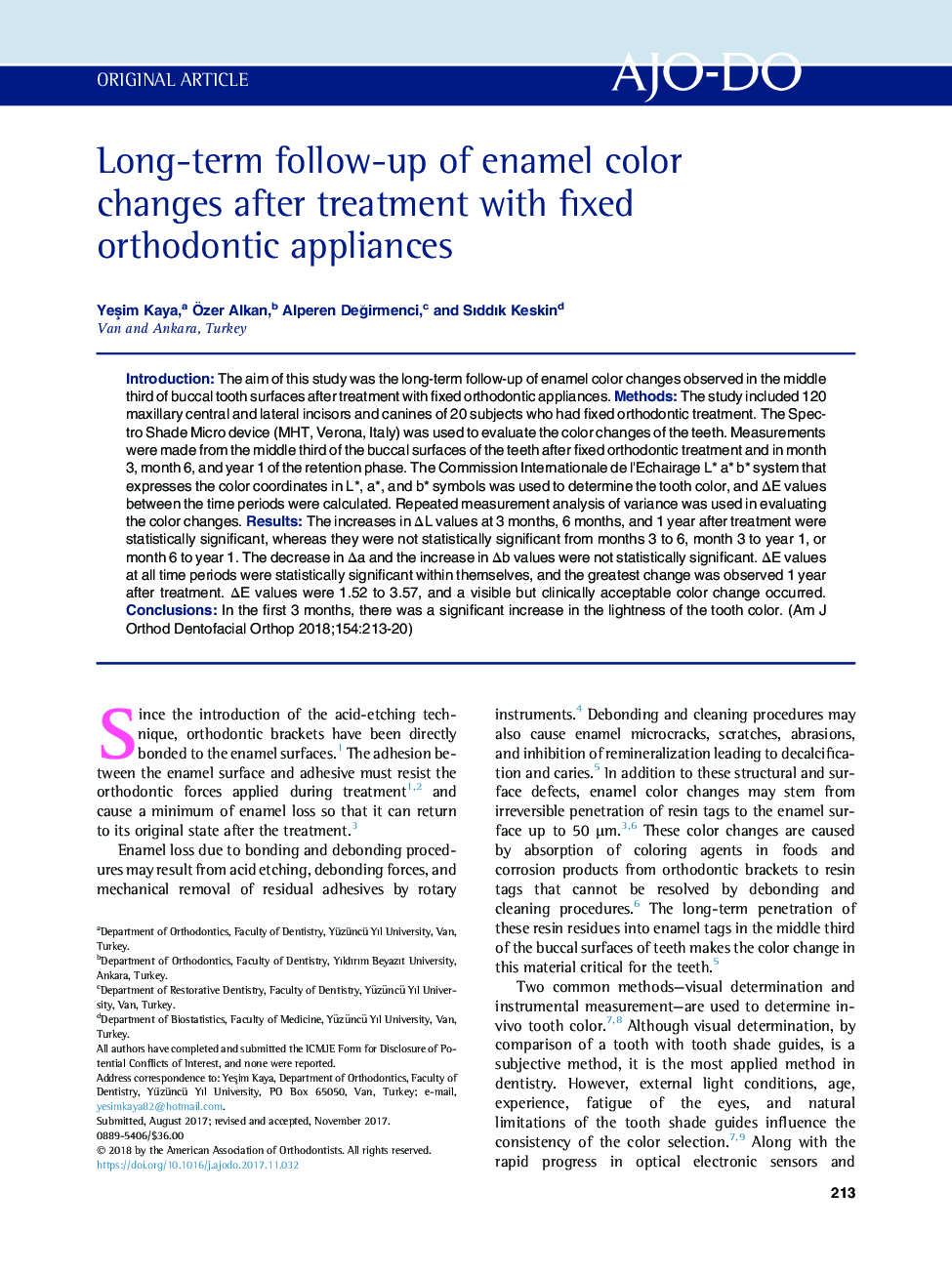 Long-term follow-up of enamel color changes after treatment with fixed orthodontic appliances