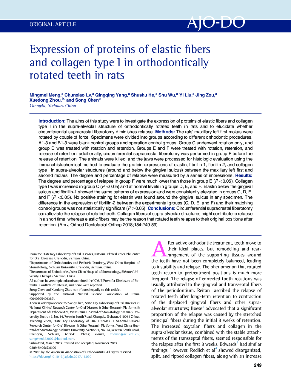 Expression of proteins of elastic fibers and collagen type I in orthodontically rotated teeth in rats