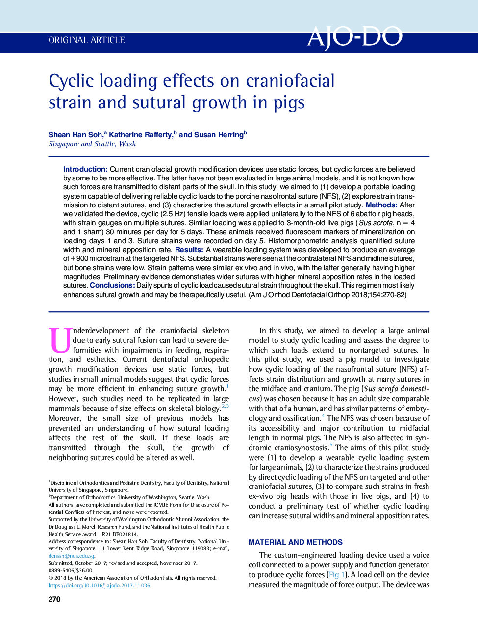 Cyclic loading effects on craniofacial strain and sutural growth in pigs