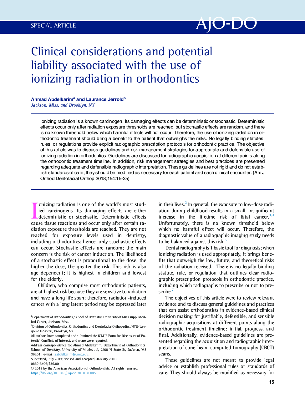 Clinical considerations and potential liability associated with the use of ionizing radiation in orthodontics