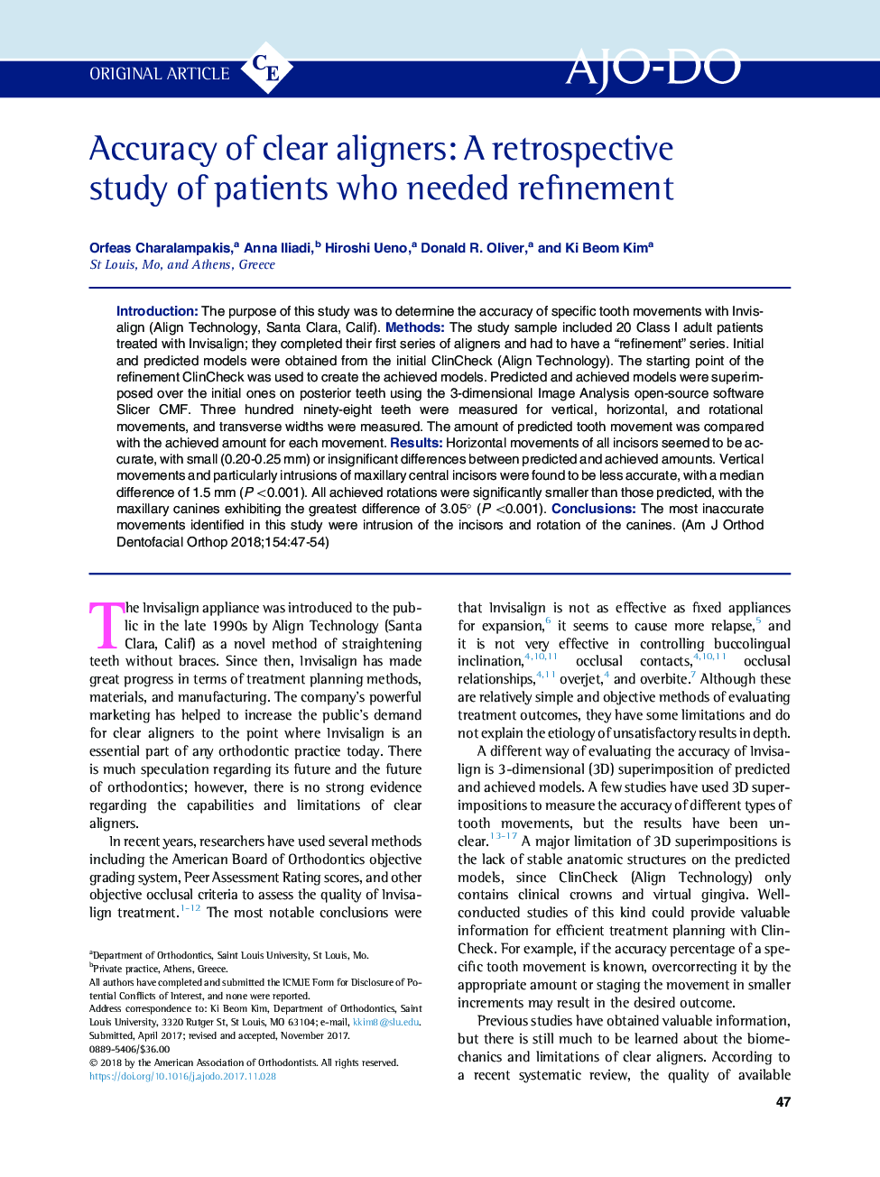 Accuracy of clear aligners: A retrospective study of patients who needed refinement