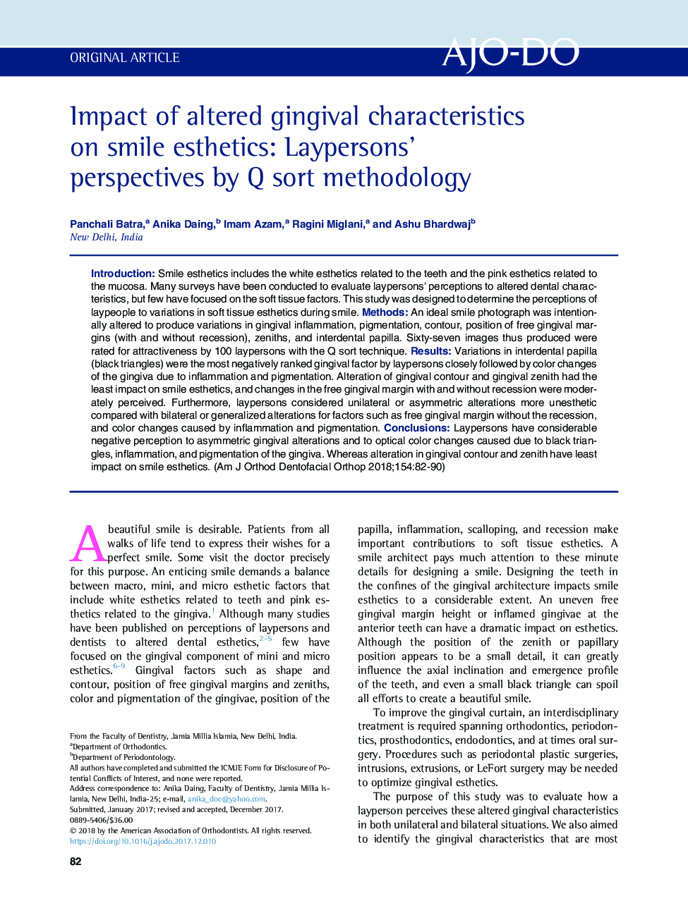 Impact of altered gingival characteristics on smile esthetics: Laypersons' perspectives by Q sort methodology