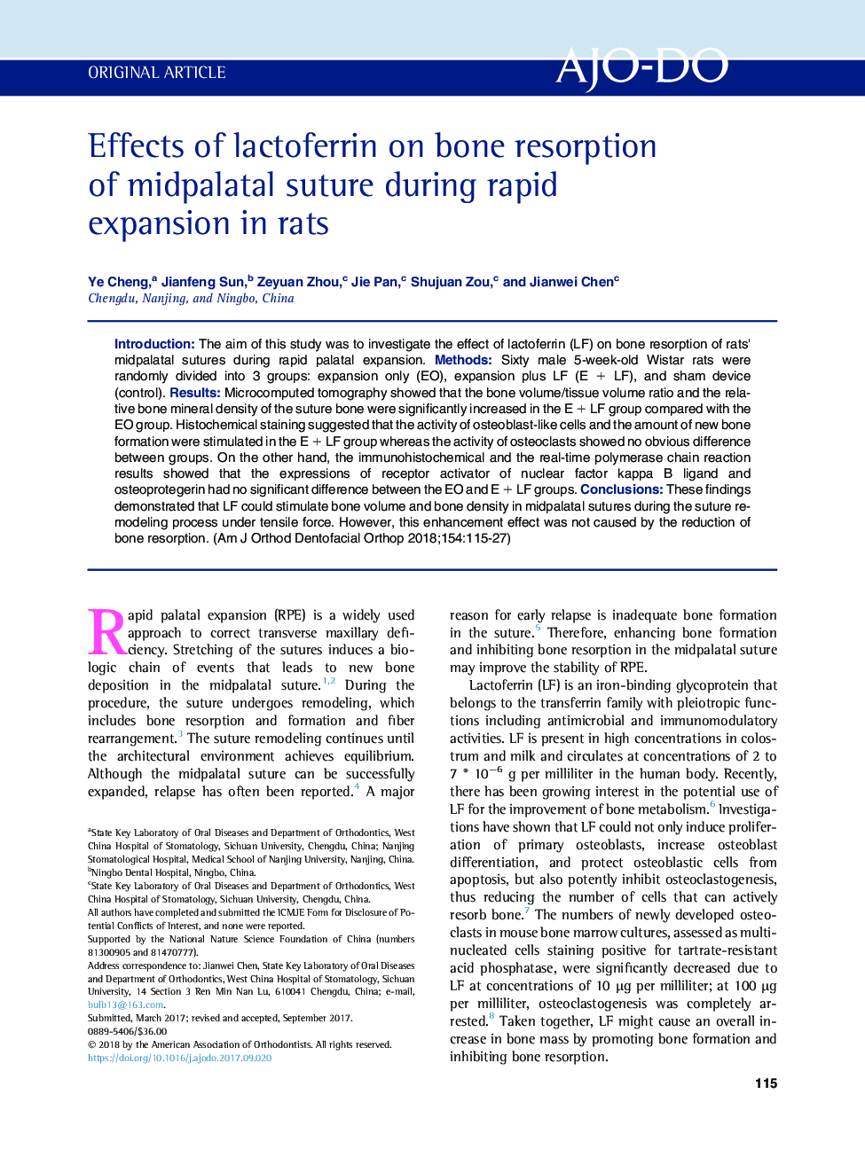 Effects of lactoferrin on bone resorption of midpalatal suture during rapid expansion in rats