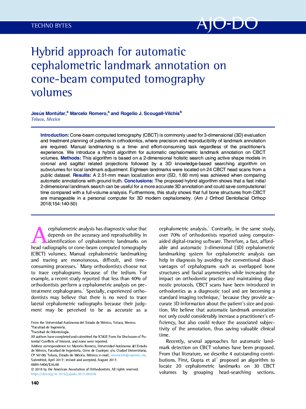 Hybrid approach for automatic cephalometric landmark annotation on cone-beam computed tomography volumes