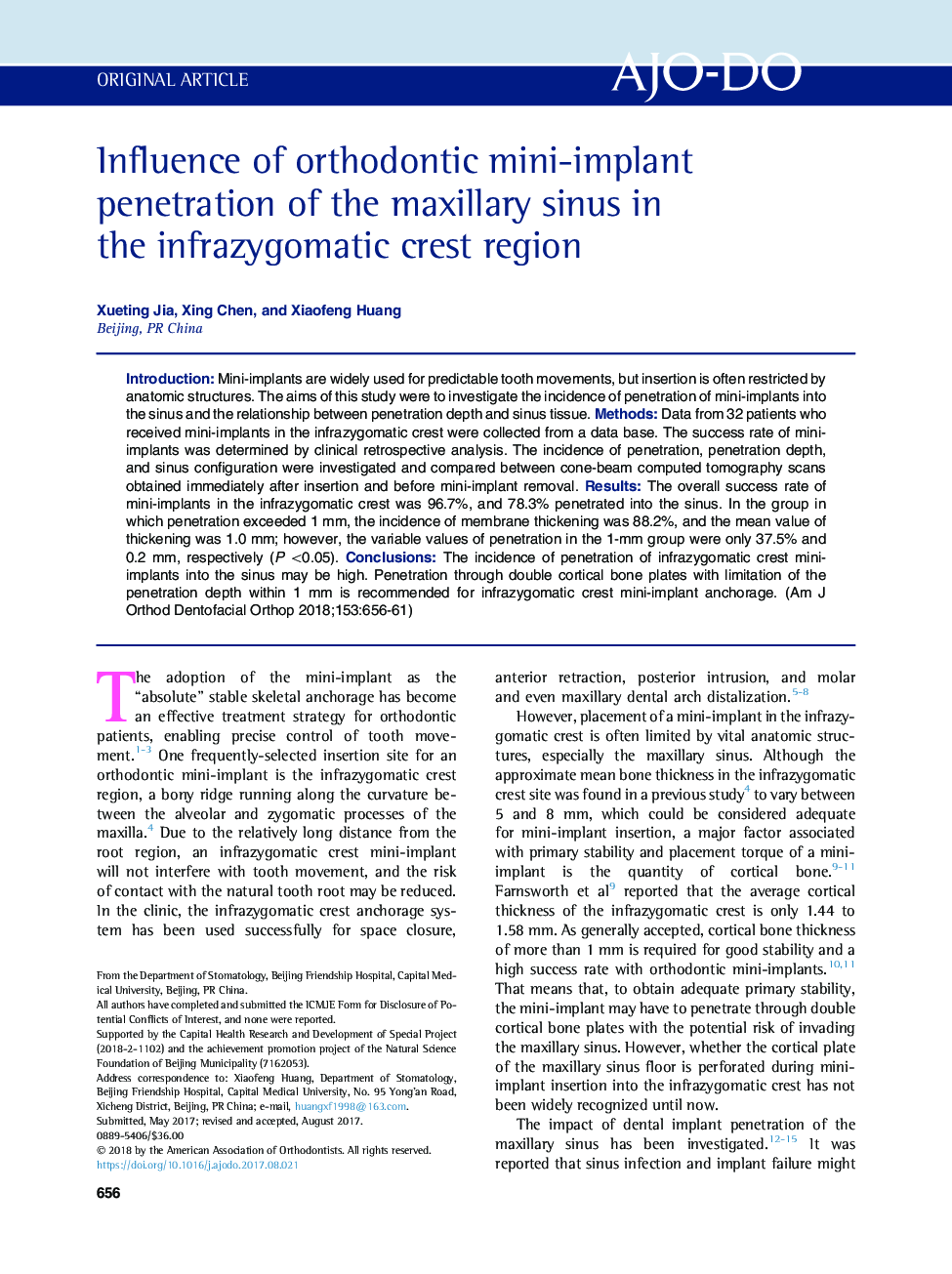 Influence of orthodontic mini-implant penetration of the maxillary sinus in the infrazygomatic crest region